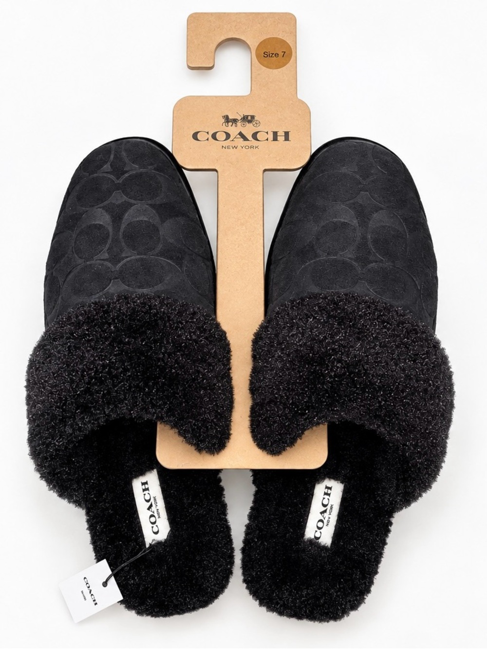 NWT Coach Sherpa Flat Mules Black Signature Suede Size 7